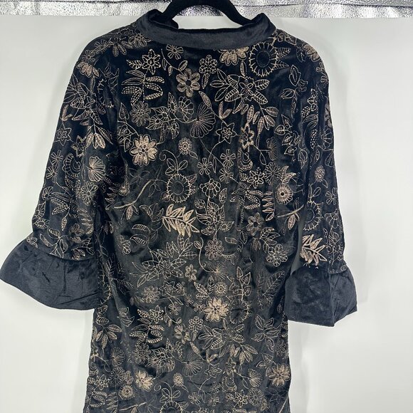 NWOT large Gretchen Scott Velvet Embroidered Botanical Dress Black Gold - Picture 4 of 5